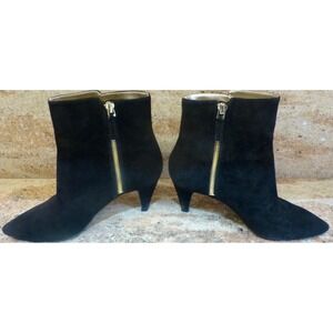 Nine West Black Suede Pointed Toe Ankle Boots Gold‎ Zip Block Heel Women's 6M
